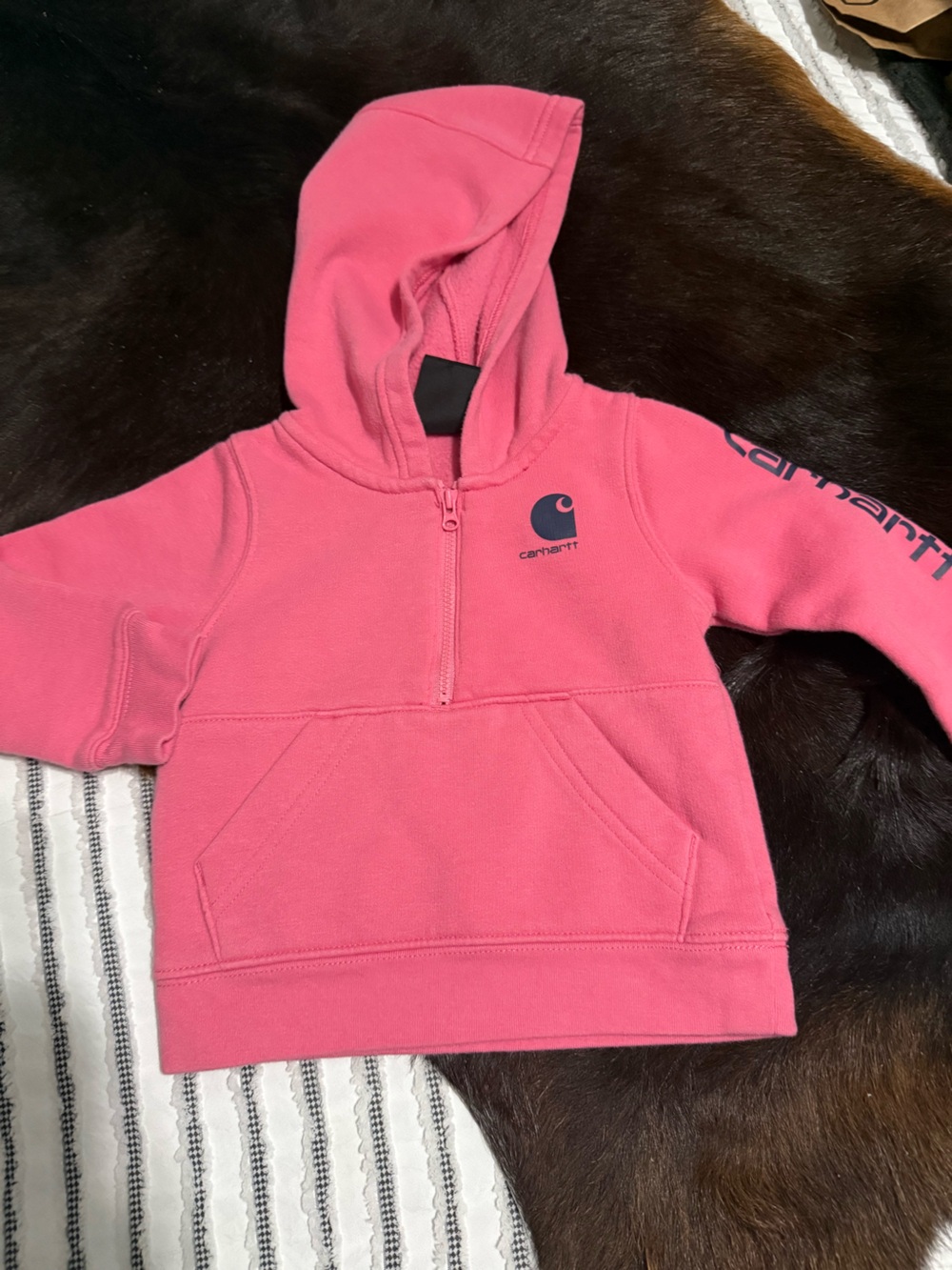 Carhartt baby girl Hot Pink Half-Zip Logo Hoodie